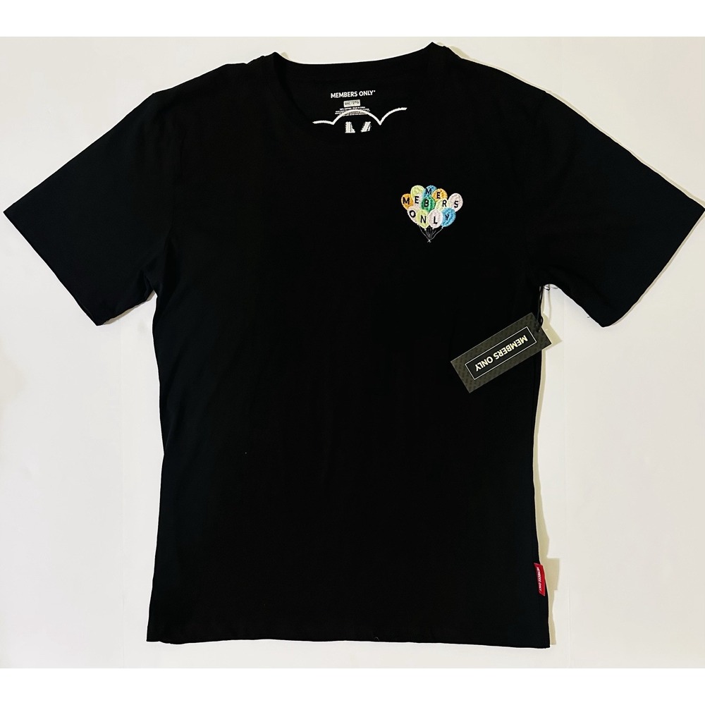 Members Only Mens Black 2XL Embroidered Grunge Bunny Balloons Shirt MOT1107-1X